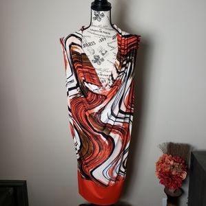 Caren Sport Cowl Neck Dress Orange, Black and Brown Print Size 2X
